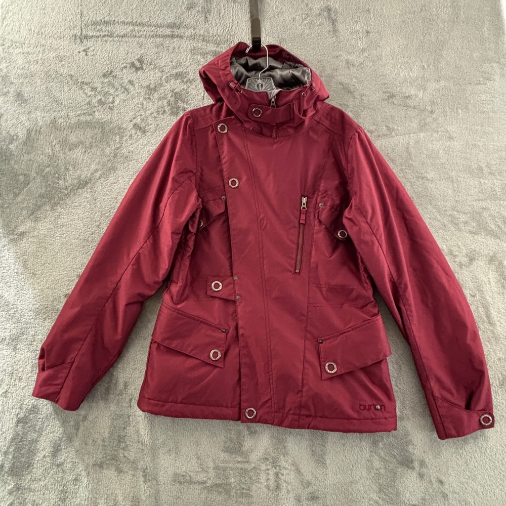 Burton Recruit Dryride Snowboard Jacket Womens M Maroon Red‎ Zip Hooded Pockets